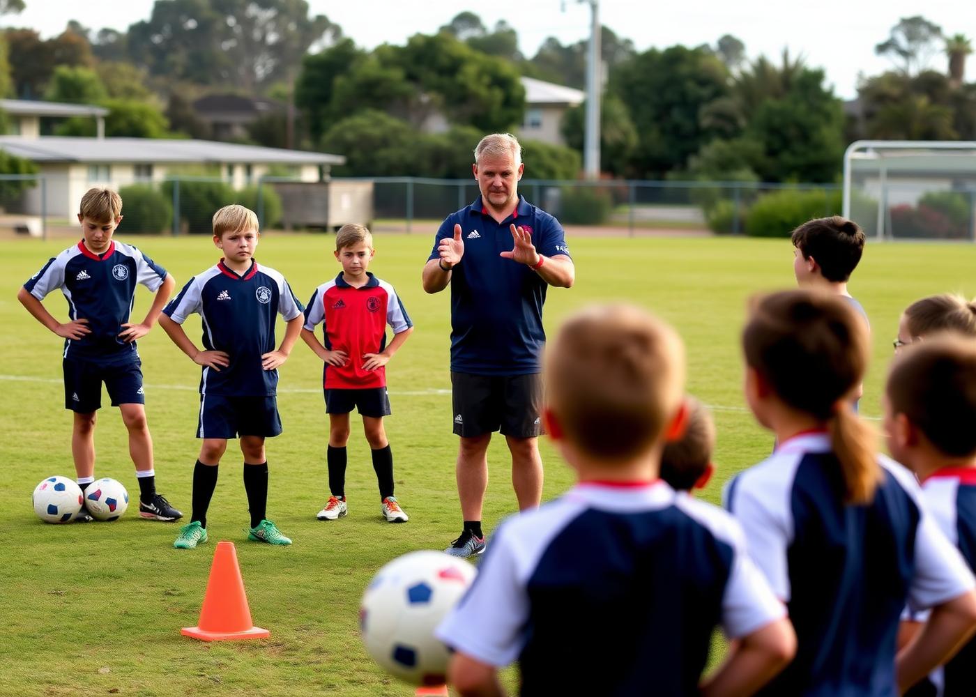Coach with a group of young players