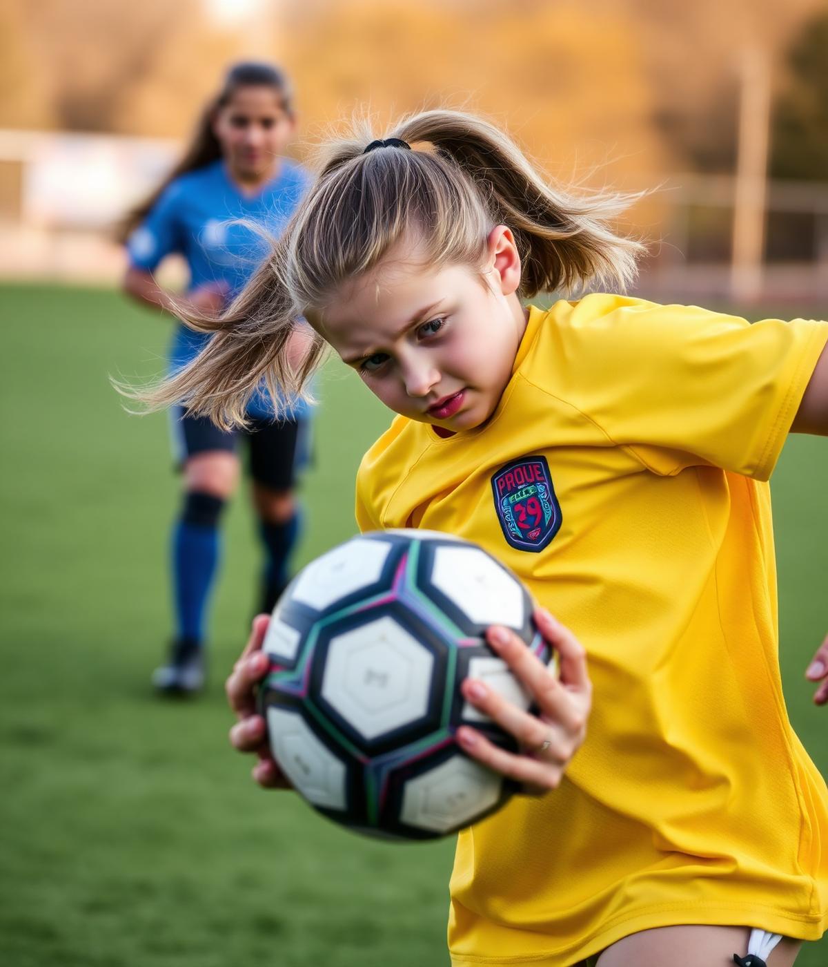Young girl controlling a football